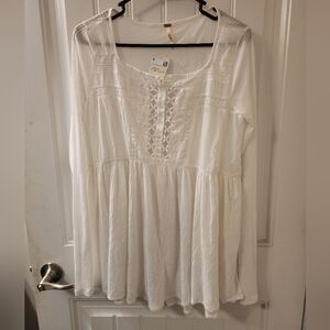 Free People NWT Ivory Lace Peasant Blouse – Size Medium – Boho Babydoll Top